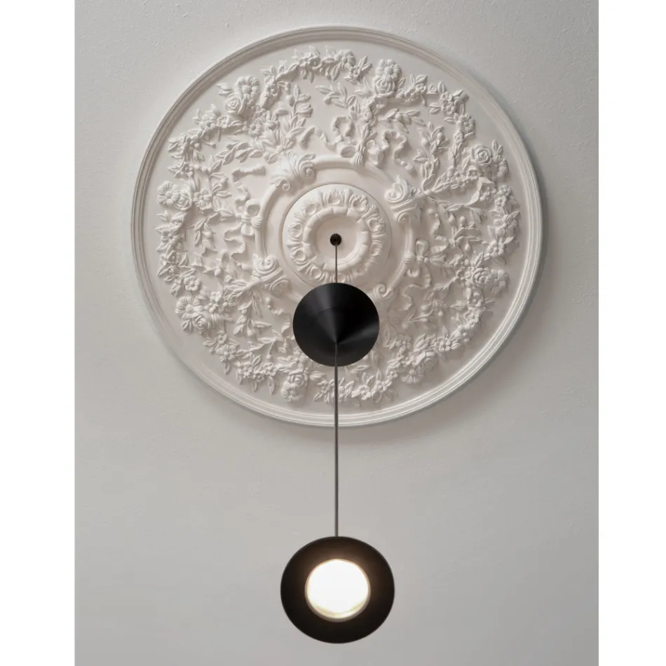 Lámpara Suspendida de Diseño en Yeso Blanco y Aluminio Negro 2 Conos - Tesera viadurini