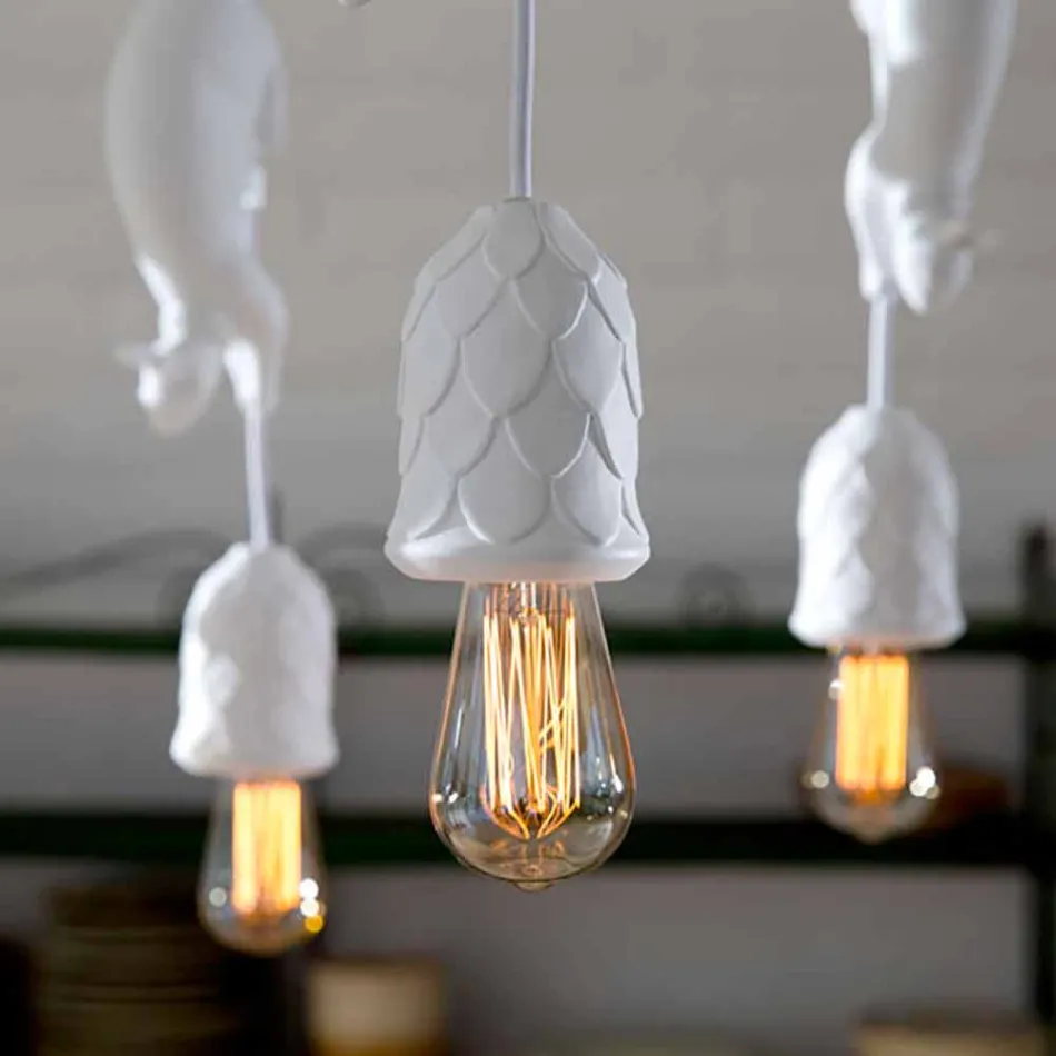 Lámpara colgante de cerámica blanca mate con ardilla y bellota - Ardilla viadurini