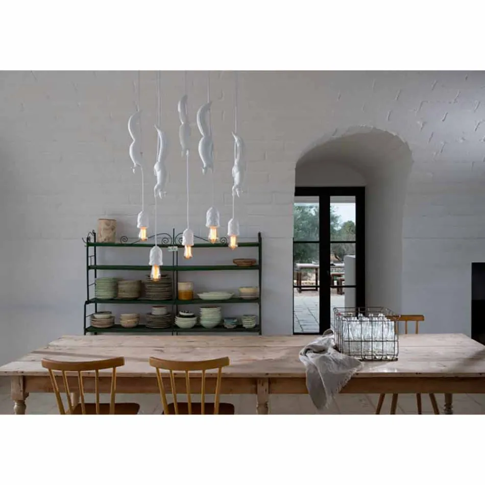 Lámpara colgante de cerámica blanca mate con ardilla y bellota - Ardilla viadurini