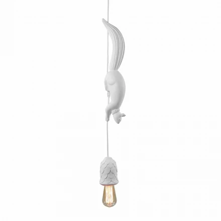 Lámpara colgante de cerámica blanca mate con ardilla y bellota - Ardilla viadurini