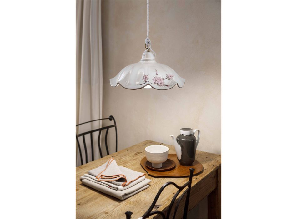 Lámpara de suspensión en hierro y cerámica ondulada decorada a mano - Belluno viadurini