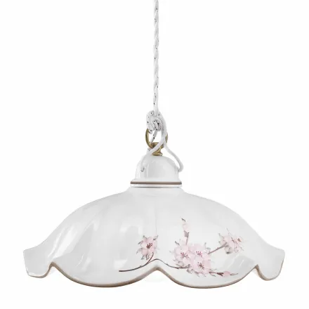 Lámpara de suspensión en hierro y cerámica ondulada decorada a mano - Belluno viadurini