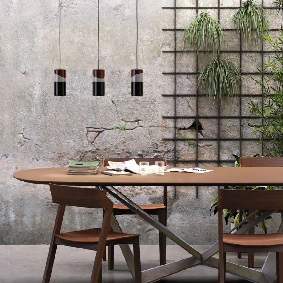 Lámpara de suspensión en latón y cerámica de colores modernos hecha en Italia Asia. viadurini