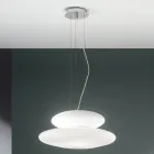 Lámpara colgante de vidrio blanco soplado y metal cromado - Illumina viadurini