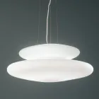 Lámpara colgante de vidrio blanco soplado y metal cromado - Illumina viadurini