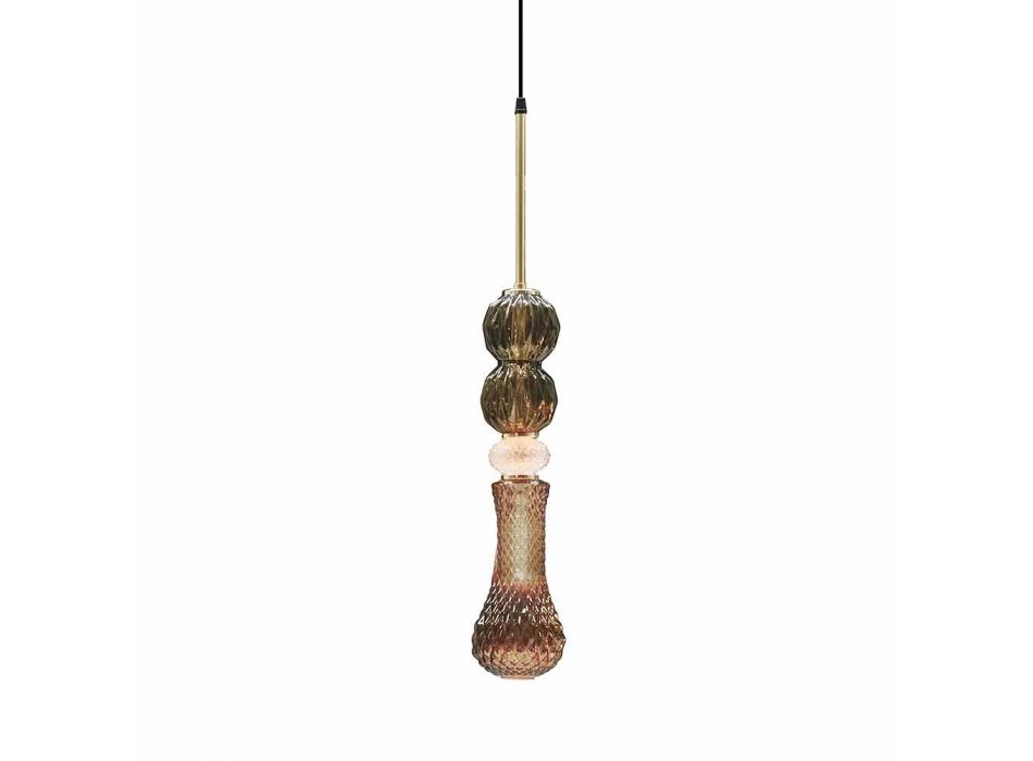 Lámpara suspendida en cristal de Murano y tela Made in Italy - Missi viadurini
