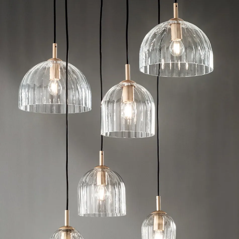 Lámpara de suspensión de vidrio soplado a rayas y metal pintado - Giuliano viadurini