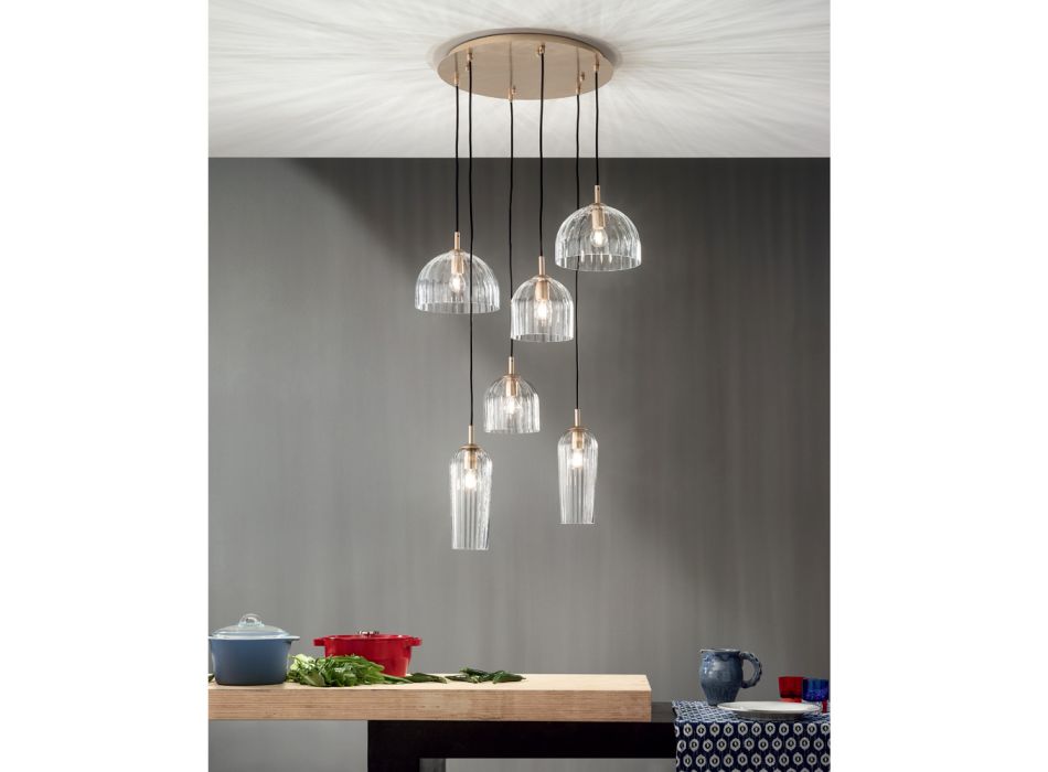 Lámpara de suspensión de vidrio soplado a rayas y metal pintado - Giuliano viadurini