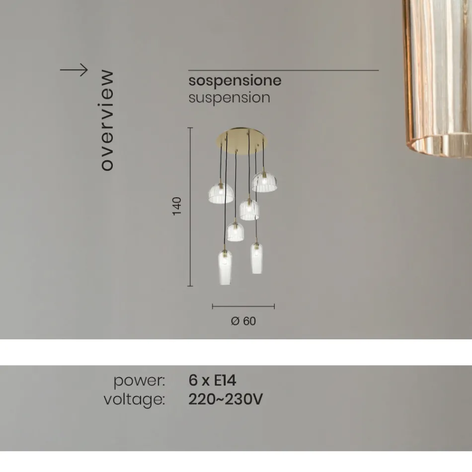 Lámpara de suspensión de vidrio soplado a rayas y metal pintado - Giuliano viadurini