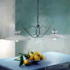 Lámpara Suspendida Lineal 2 Luces Cerámica Efecto Bordado Artesanal - Ravenna viadurini