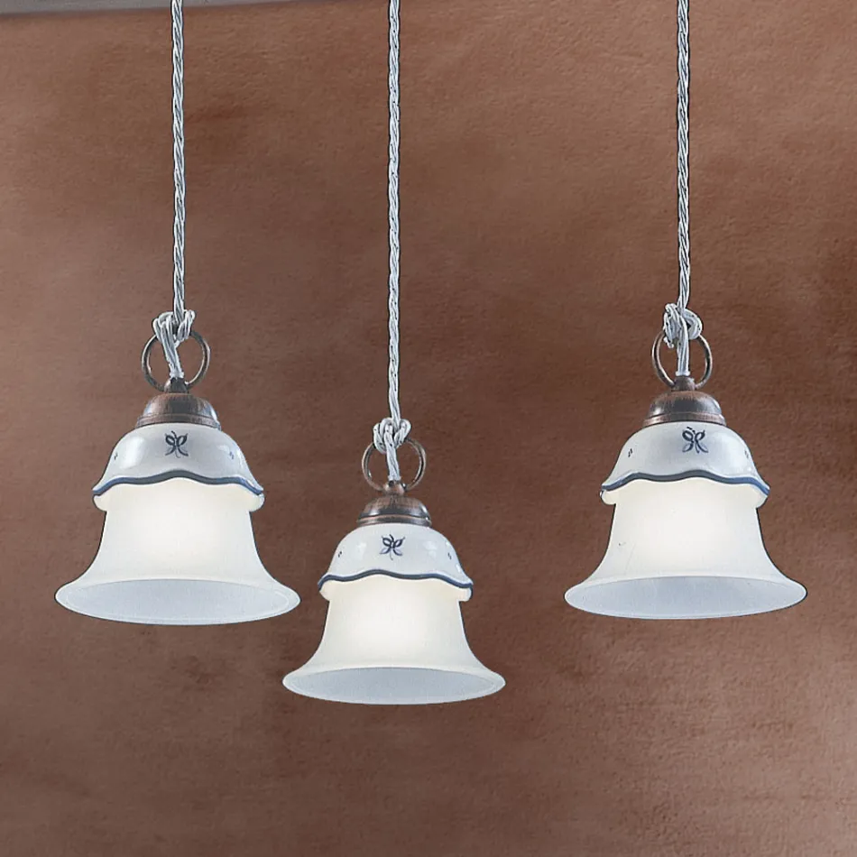 Lámpara colgante redonda en hierro, vidrio, cerámica pintada a mano - Ferrara viadurini