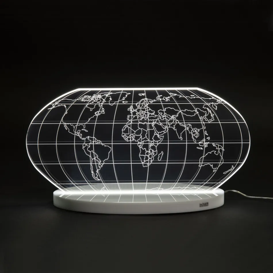 Lámpara de mesa Led Planisphere en cristal acrílico grabado con láser - Rihanna viadurini