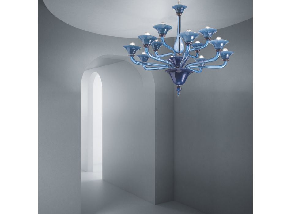 Araña de cristal veneciano 12 luces Made in Italy - Ismail viadurini