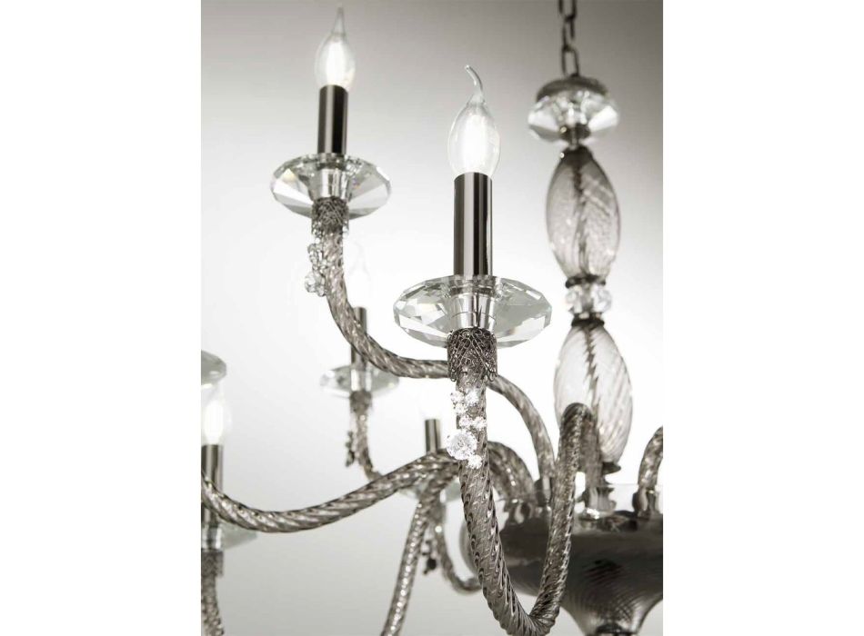 Araña clásica de 12 luces en vidrio soplado y detalles hechos a mano - Phaedra