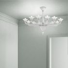 Araña de 12 luces en cristal veneciano blanco y metal cromado - Ismail viadurini