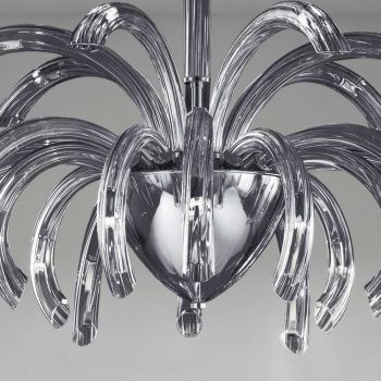Araña de 15 luces en vidrio veneciano y metal cromado Made in Italy - Jason