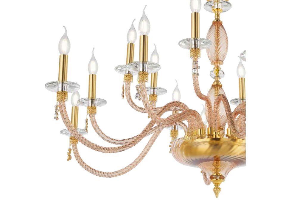 Araña clásica de 18 luces en vidrio soplado y detalles hechos a mano - Phaedra viadurini