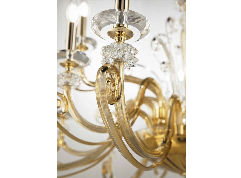 Araña de 18 luces en vidrio soplado y cristal de lujo clásico - Cassea viadurini
