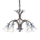 Lámpara de araña artesanal de 5 luces de metal, cerámica y cristal floral - Vicenza viadurini