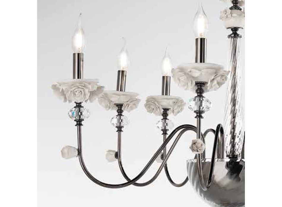 Araña clásica de 8 luces en porcelana y vidrio soplado de lujo - Eteria viadurini