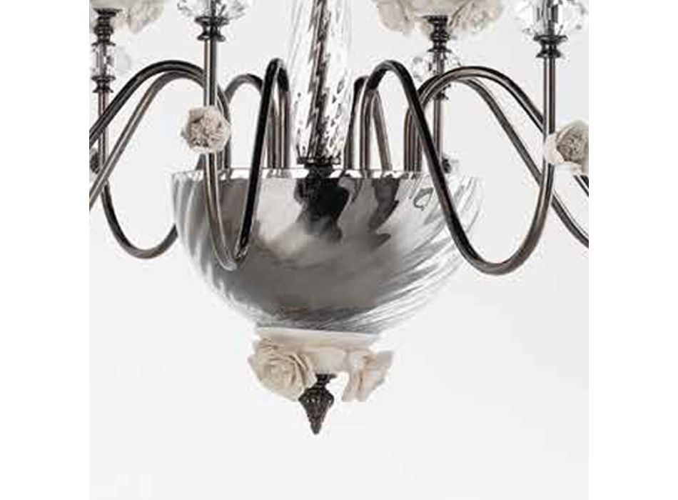 Araña clásica de 8 luces en porcelana y vidrio soplado de lujo - Eteria