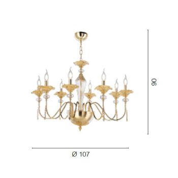 Araña clásica de 8 luces en vidrio, cristal y metal de lujo - Flanders
