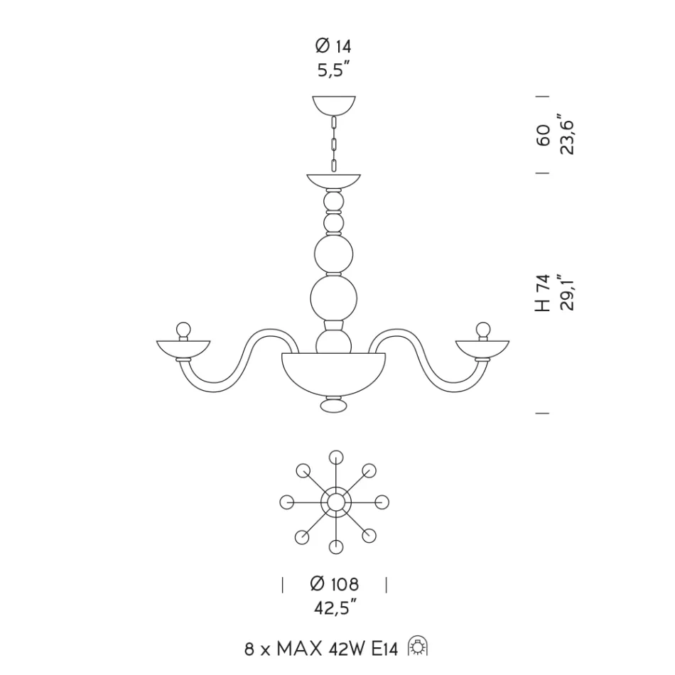 Araña 8 Luces Venecia Cristal y Metal Made in Italy - Foscarino viadurini