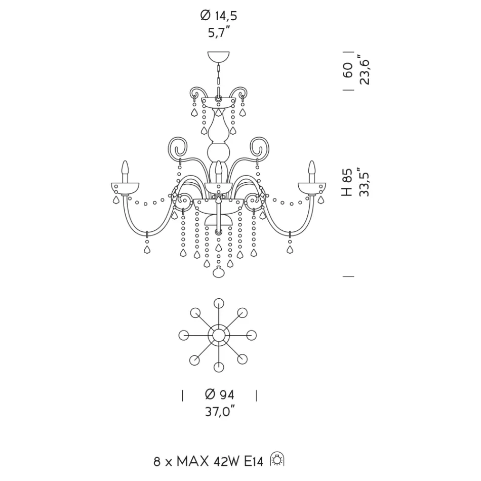 Araña de 8 luces en vidrio veneciano Made in Italy Classic - Florentino viadurini