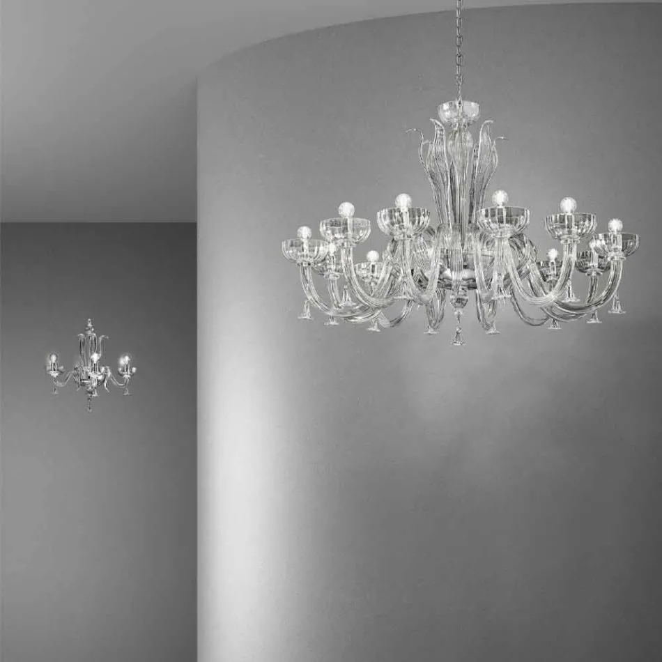 Lámpara de araña de cristal veneciano hecha a mano de 12 luces, Made in Italy - Regina viadurini