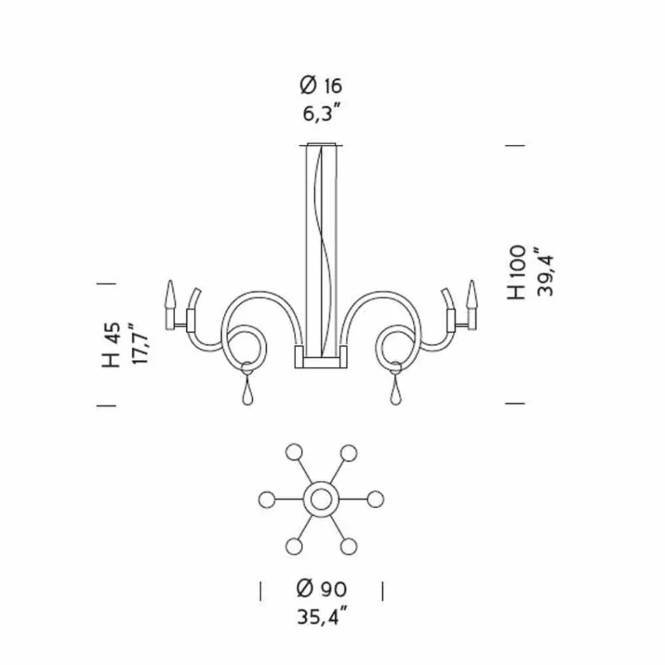 Lámpara de araña de cristal Venecia hecha a mano de 6 luces Made in Italy - Bernadette viadurini