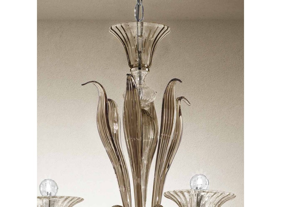 Araña artesanal de 6 luces de vidrio veneciano ahumado Made in Italy - Agustina