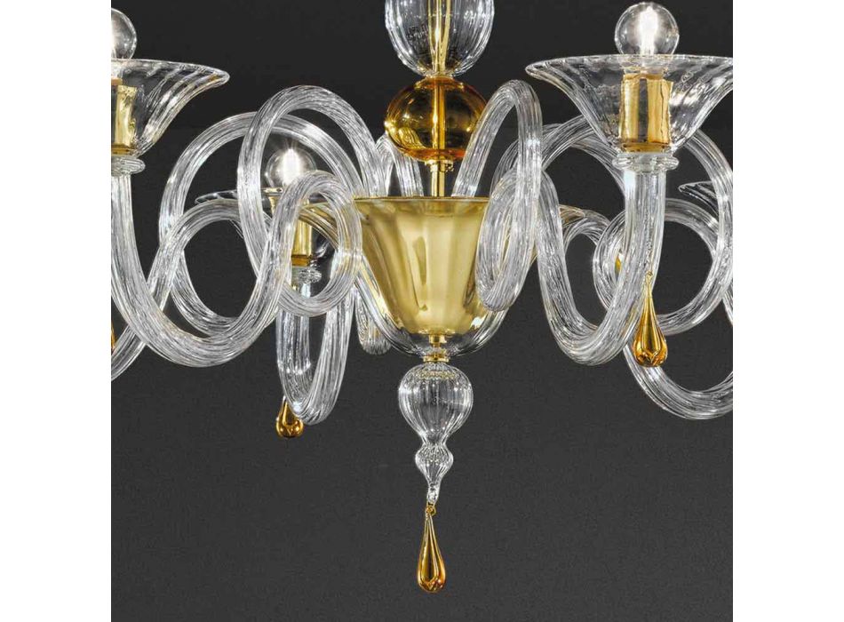 Lámpara de araña de cristal veneciano hecha a mano de 6 luces, Made in Italy - Margherita viadurini