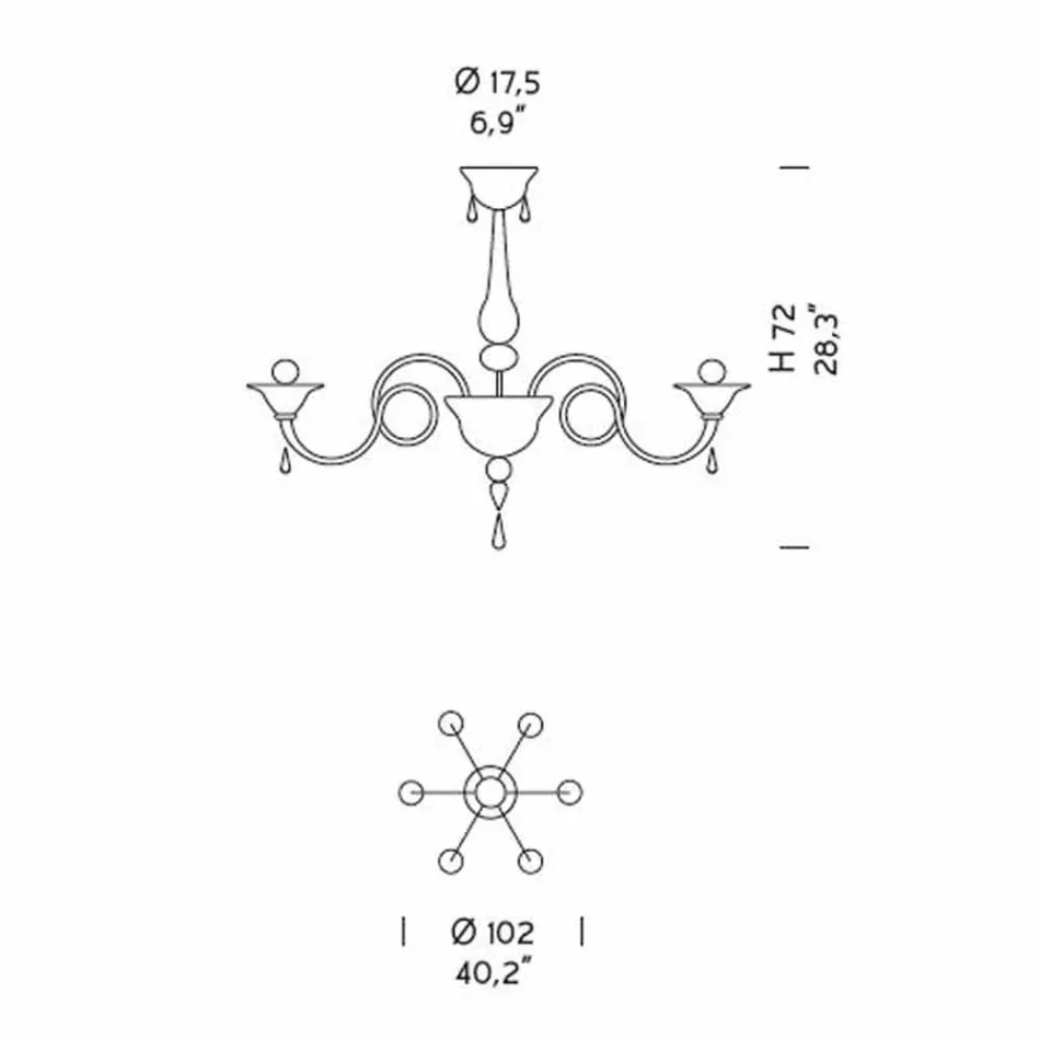 Lámpara de araña de cristal veneciano hecha a mano de 6 luces, Made in Italy - Margherita viadurini