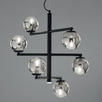 Araña de luces de 6 luces de metal pintado con difusores de vidrio - Lido