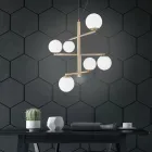 Araña de luces de 6 luces de metal pintado con difusores de vidrio - Lido viadurini