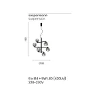 Araña de luces de 6 luces de metal pintado con difusores de vidrio - Lido viadurini