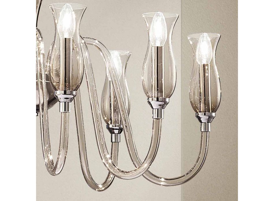 Araña artesanal de 8 luces de vidrio veneciano ahumado Made in Italy - Vittoria viadurini