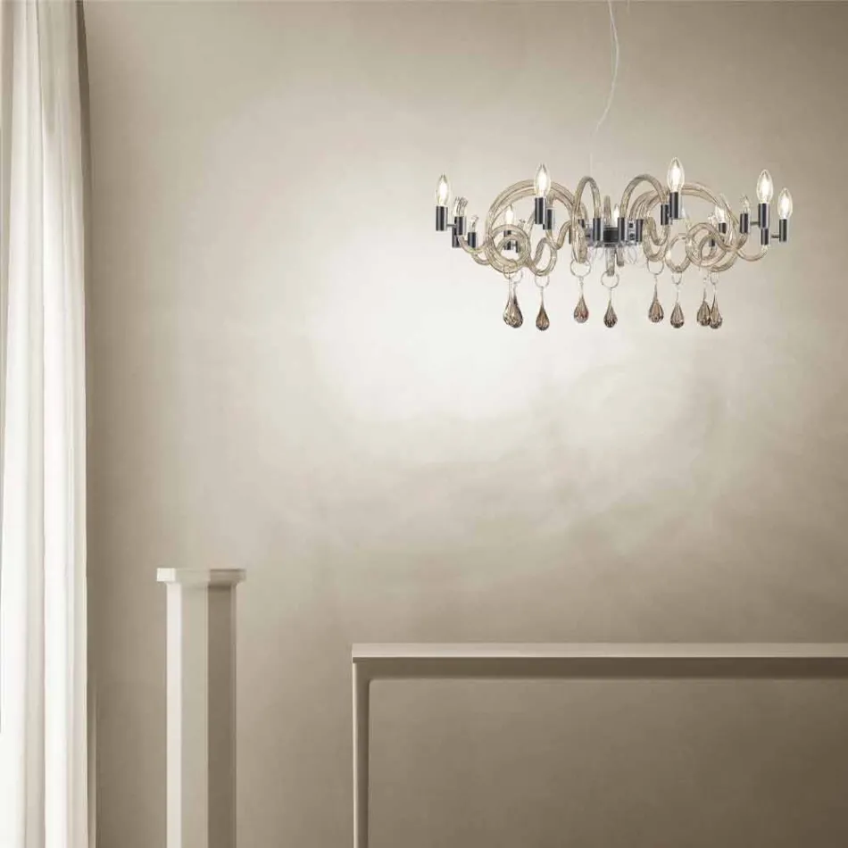 Lámpara de araña de cristal Venecia hecha a mano de 9 luces Made in Italy - Bernadette viadurini