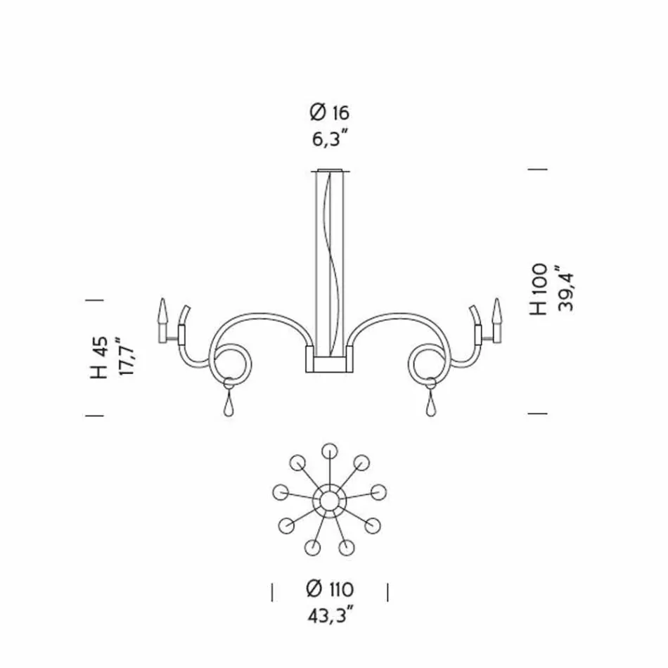 Lámpara de araña de cristal Venecia hecha a mano de 9 luces Made in Italy - Bernadette viadurini