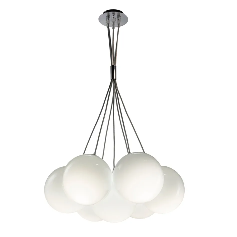 Lámpara de araña Althea de siete luces en cristal pulido o satinado, fabricada en Italia. viadurini