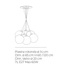 Lámpara de araña de siete luces en cristal pulido o satinado, fabricada en Italia - Althea viadurini