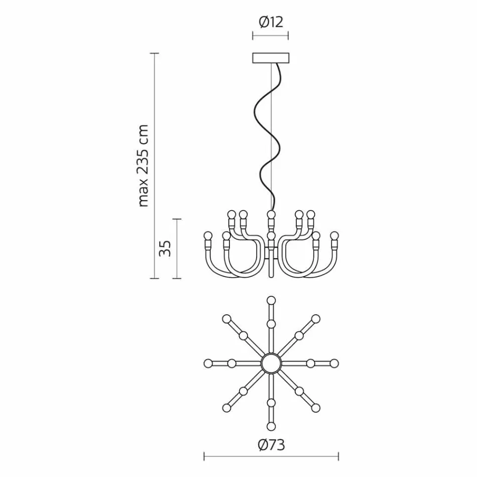 Araña de suspensión con 16 o 32 luces en aluminio blanco o negro - Alviso viadurini