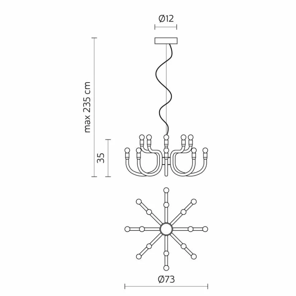 Araña de suspensión con 16 o 32 luces en aluminio blanco o negro - Alviso viadurini