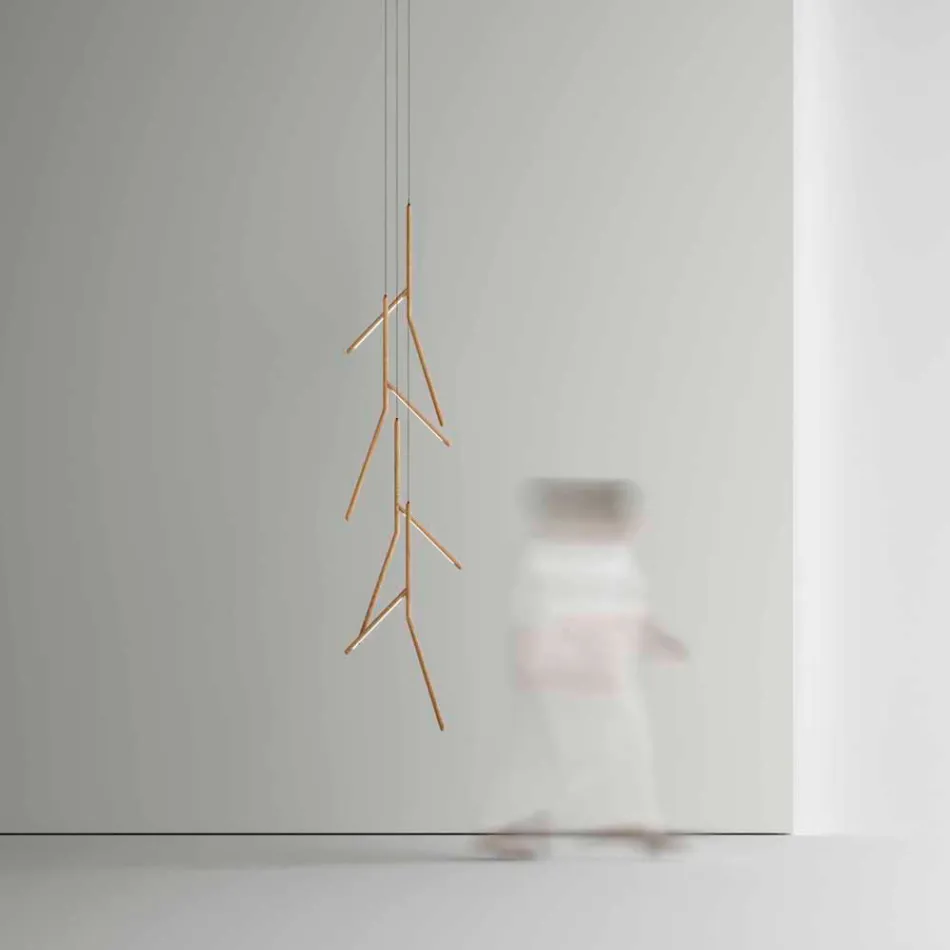 Araña de suspensión con roseta de madera única Made in Italy - Orlov viadurini