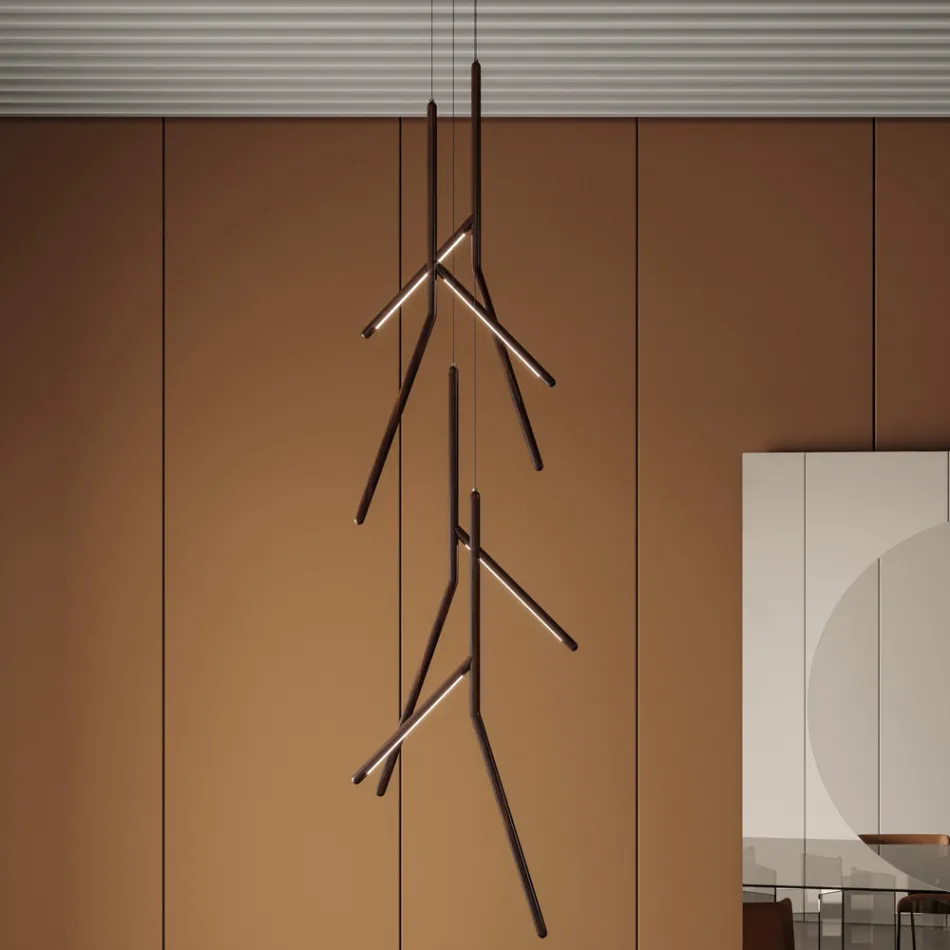 Araña de suspensión con roseta de madera única Made in Italy - Orlov viadurini