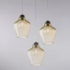 Lámpara colgante de metal y vidrio negro de 3 luces Alnitak viadurini