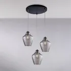 Lámpara colgante de metal y vidrio negro de 3 luces Alnitak viadurini