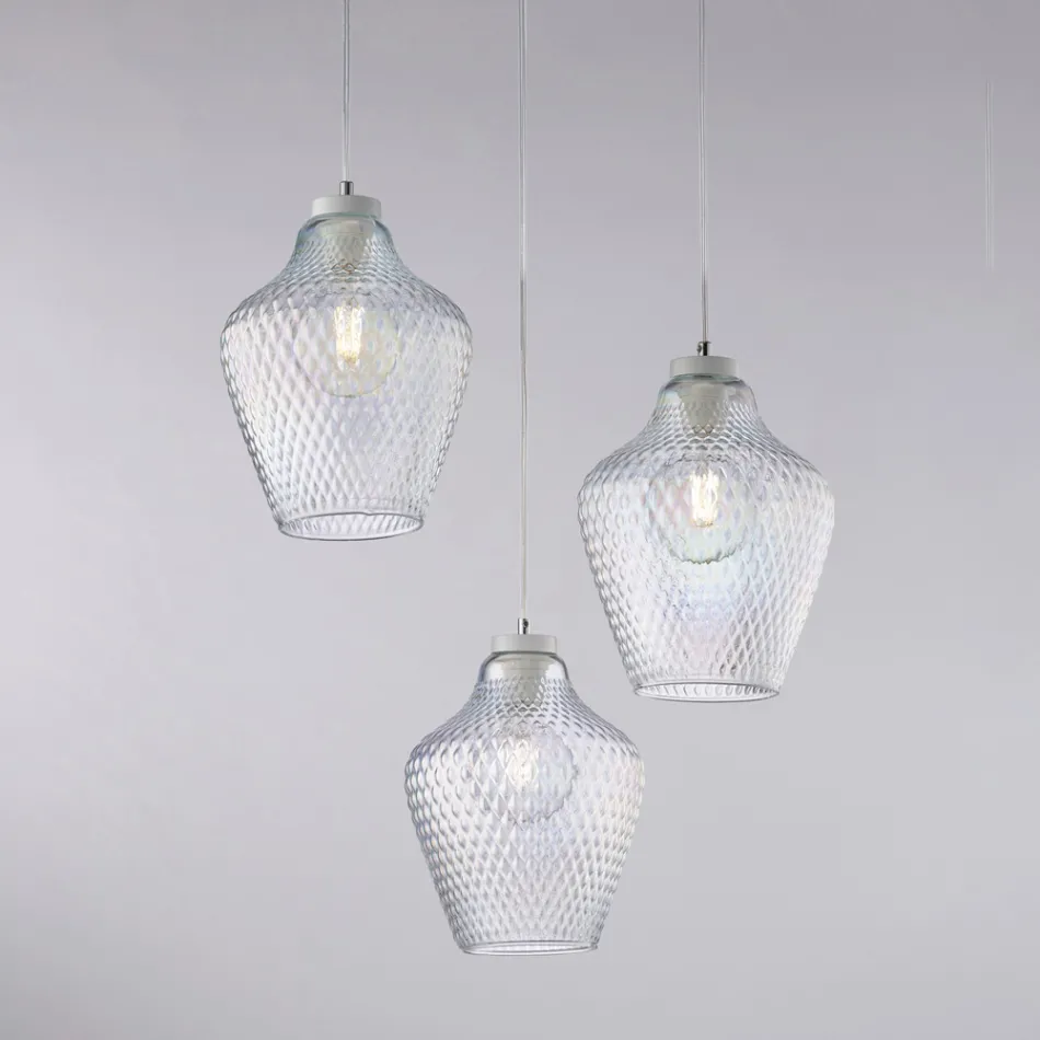 Lámpara colgante de metal y vidrio negro de 3 luces Alnitak viadurini