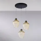 Lámpara colgante de metal y vidrio negro de 3 luces Alnitak viadurini