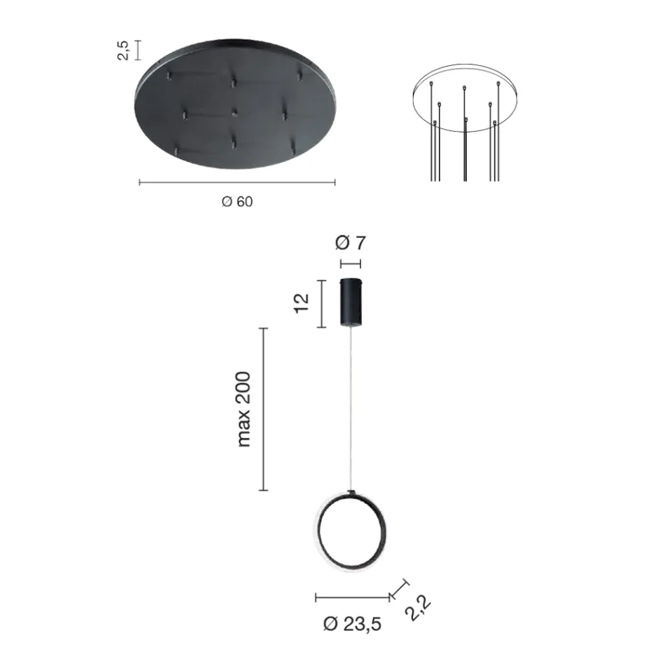 Araña colgante de metal pintado en oro con 8 luces LED - Cedro viadurini